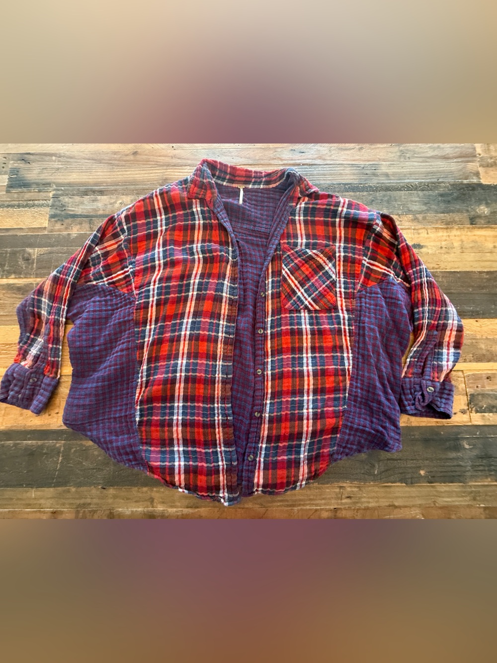 Free People 100% Cottin Mixed Pattern Plaid Button Down Shirt Medium